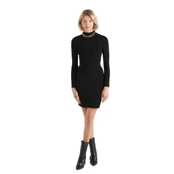 michael kors black knit dress Michael Kors Chain Ribbed Knit Midi Dress